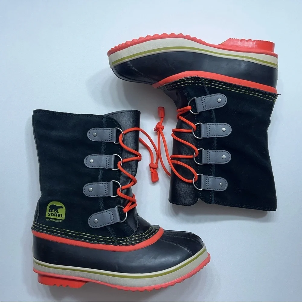 Sorel Waterproof Snow Boots Womens Size 5 Black Red Joan Of Arctic Warm Lined